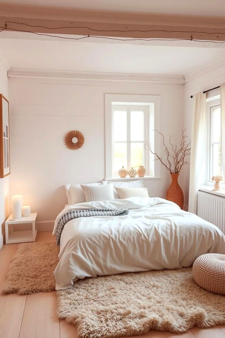 Warm White with Cozy Textures - 24 White Bedroom Ideas