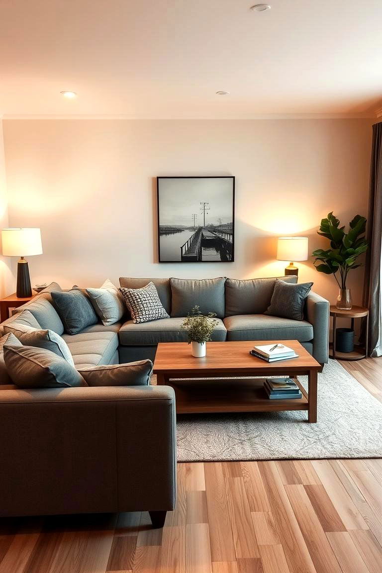 Warm Wood Accents - 24 Grey Couch Living Room Ideas