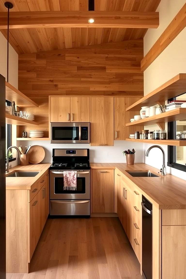 Warm Wood Accents - 24 Kitchens Without Upper Cabinets