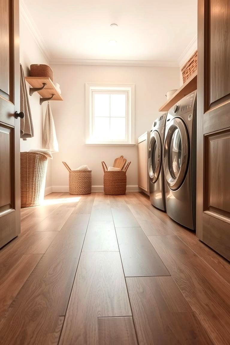 Warm Wood Look Tiles - 24 Laundry Room Tile Ideas