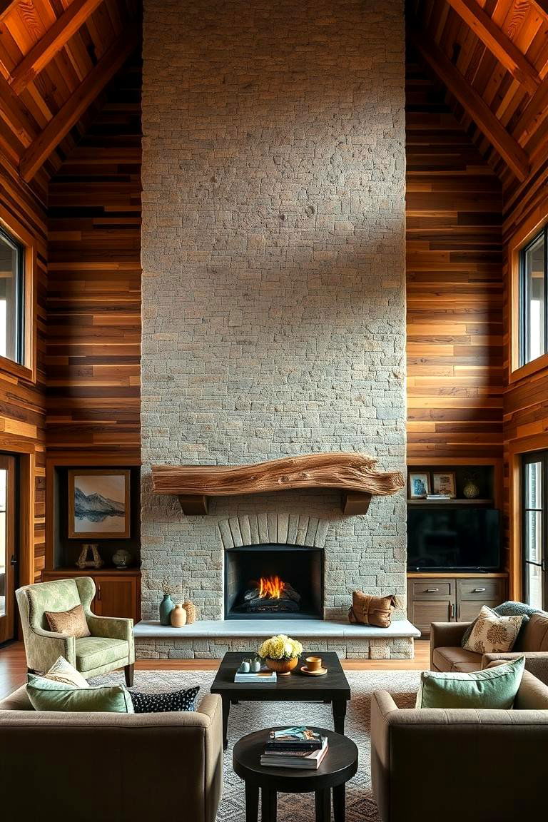 Warm Wood Paneling - 24 Two-story Fireplace Ideas