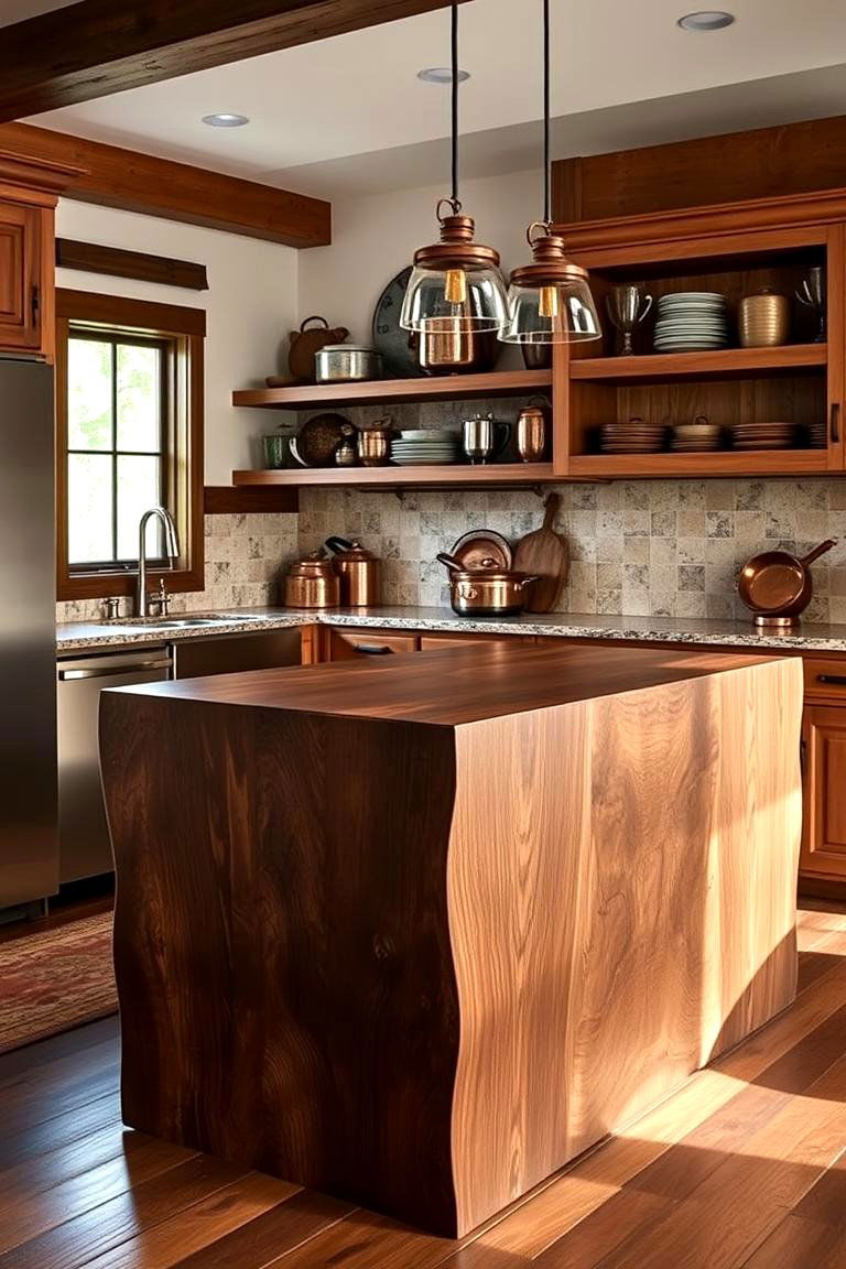 Warm Wooden Cascade - 24 Waterfall Kitchen Island Ideas