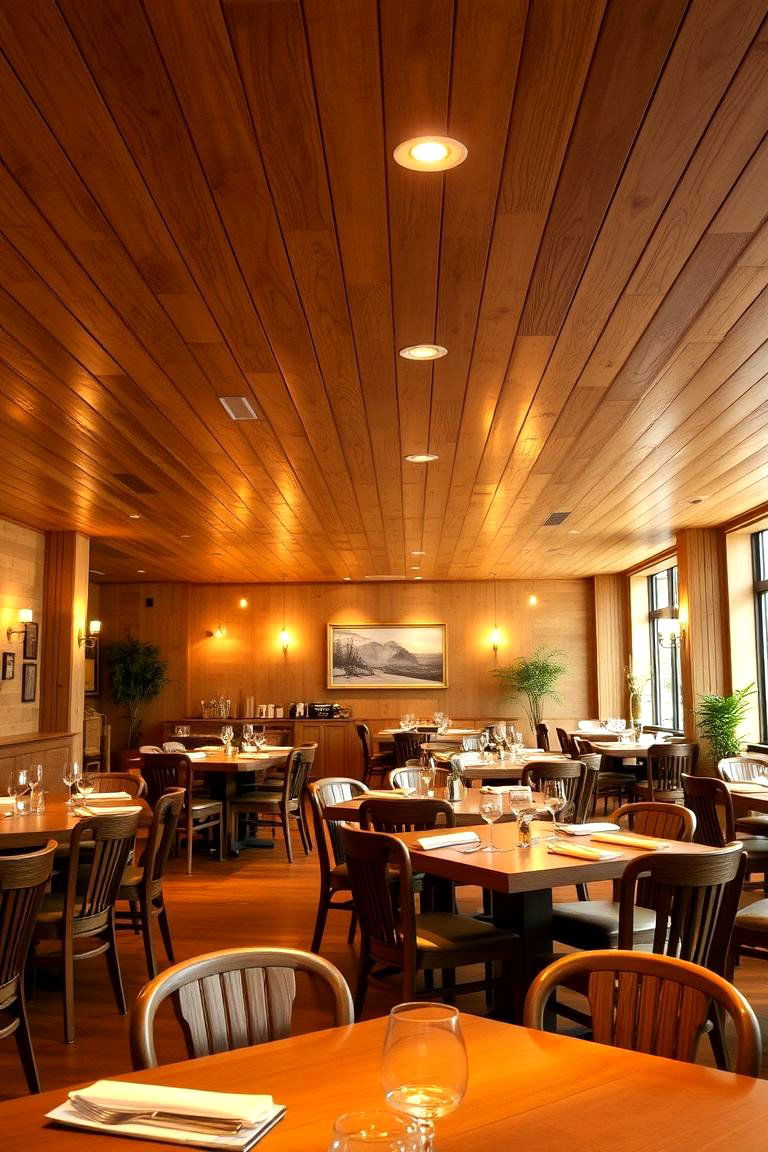 Warm Wooden Plank Ceiling - 24 Dining Room Ceiling Ideas