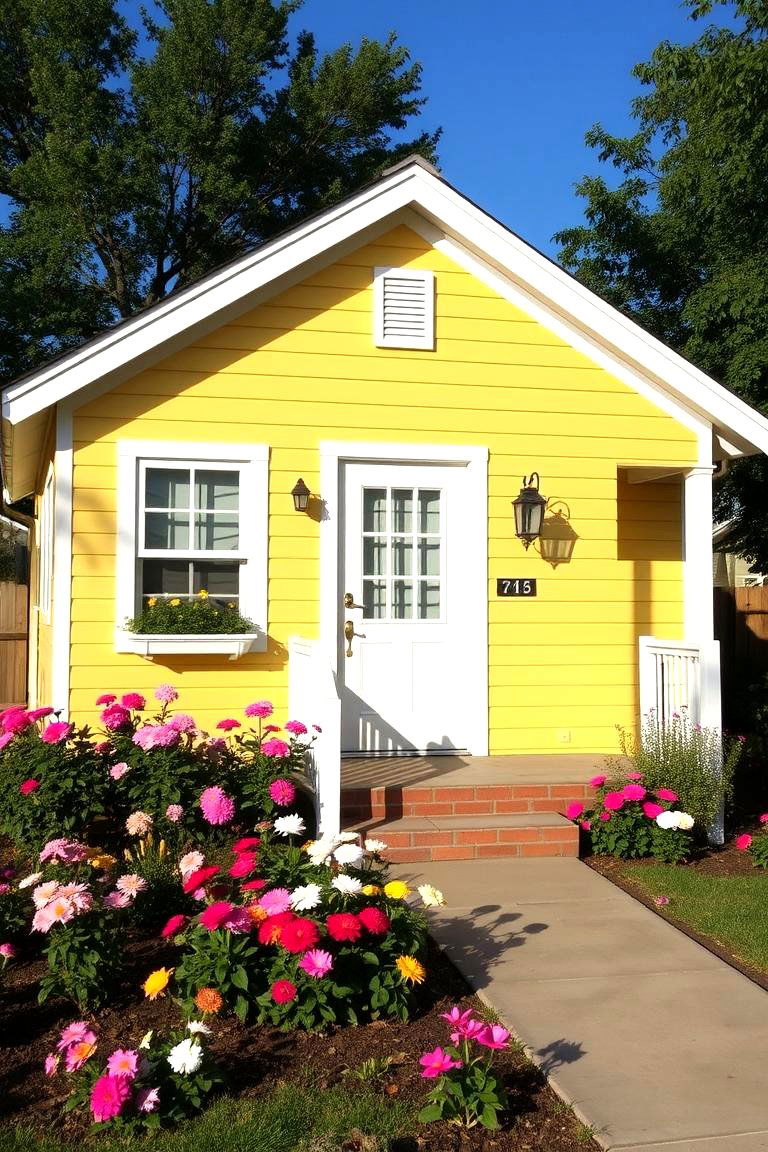Warm Yellow with White Trim - 24 Exterior Home with a Black Roof Ideas