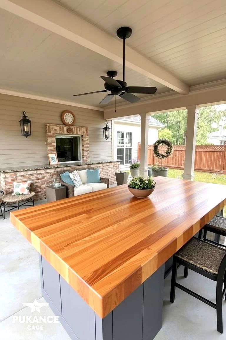 Warm and Inviting Sealed Butcher Block - 24 Outdoor Countertop Ideas