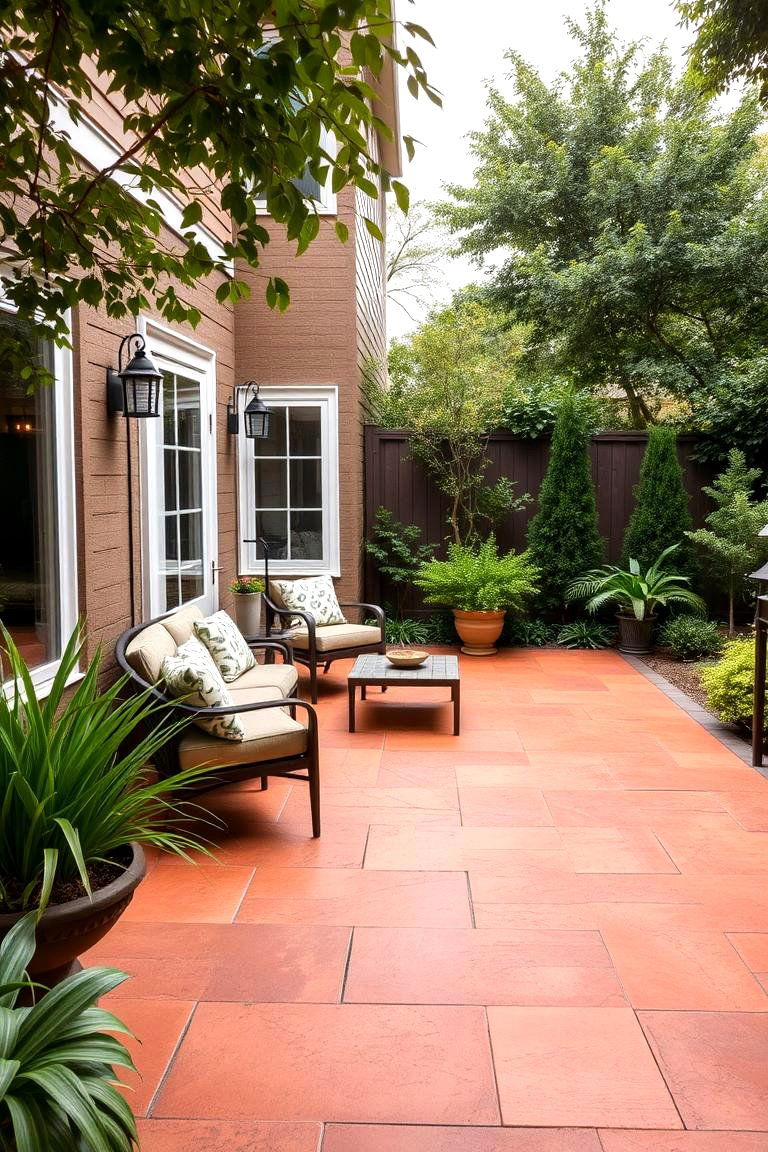 Warm and Inviting Terra Cotta Stamped Concrete Patio - 24 Stamped Concrete Patio Ideas