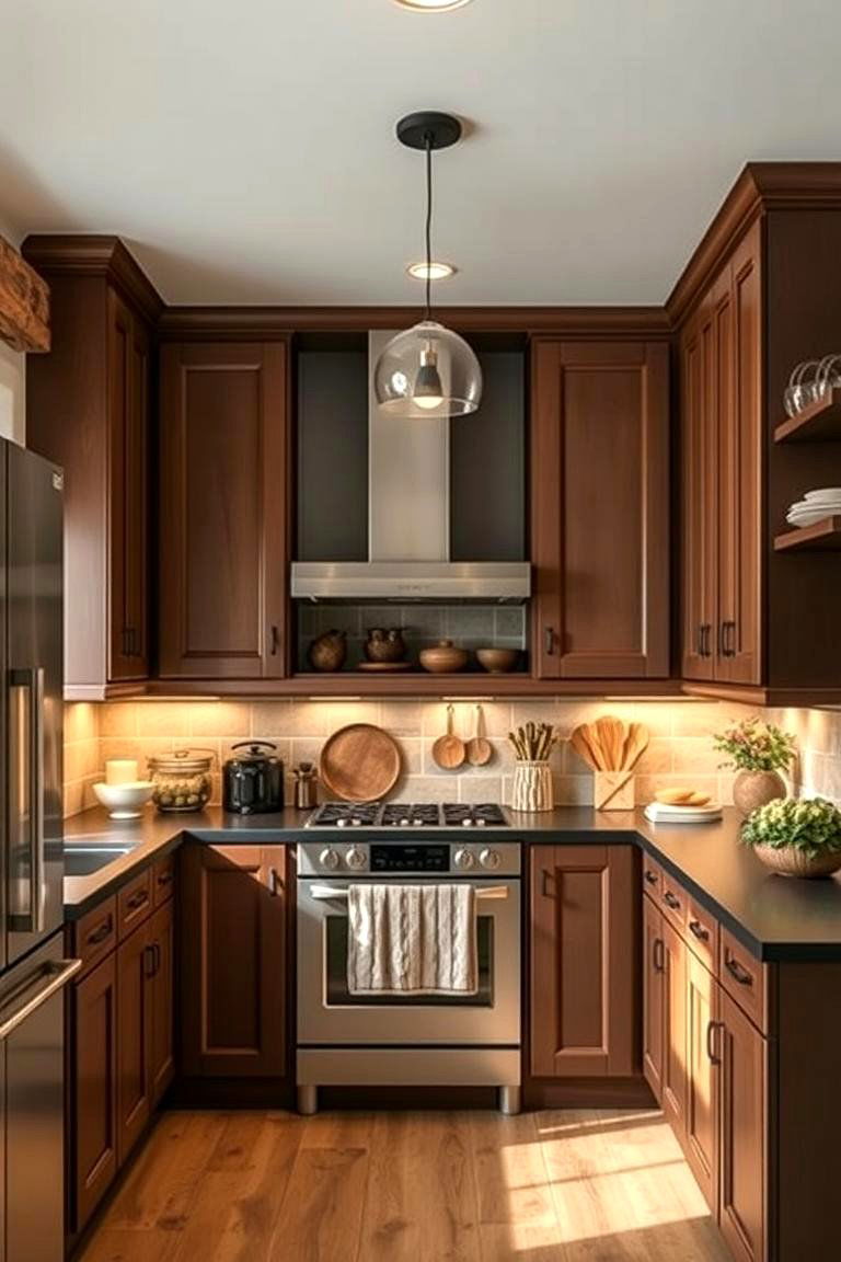 Warm and Inviting - 24 kitchen with brown cabinets and black countertops ideas