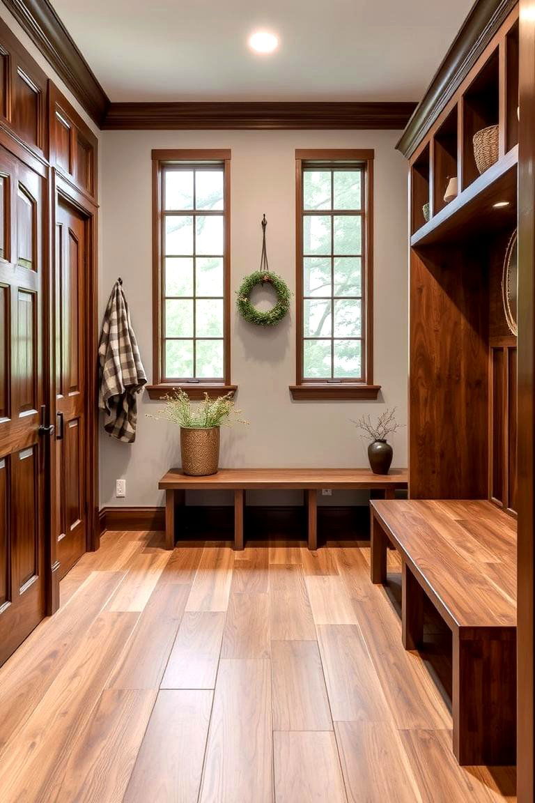 Warm and Textured Natural Wood Tile - 24 Mudroom Floor Ideas