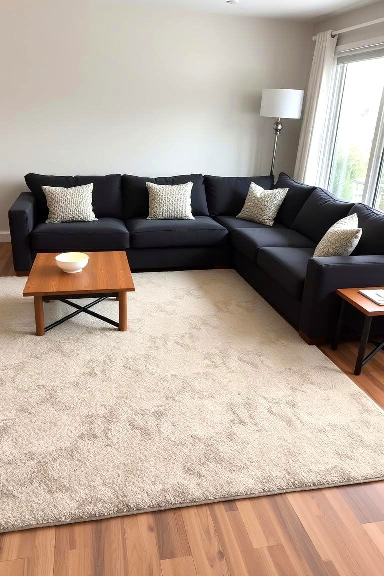 Warmth Underfoot A Beige Rug Anchoring a Grey Sofa - 24 Grey and Beige Living Room Ideas