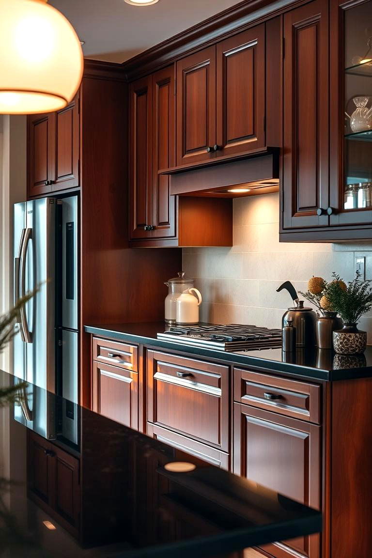 Warmth and Depth Combined - 24 Brown Kitchen Cabinets With Black Countertops