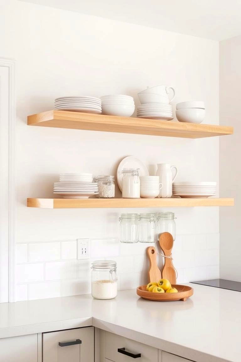 Warmth and Texture Opting for Natural Wooden Shelves - 24 Open Shelving Kitchen Ideas