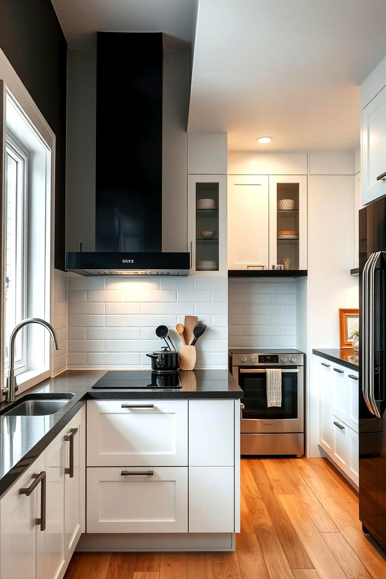 Warmth in a Cool Palette - 24 white kitchen with black countertops ideas