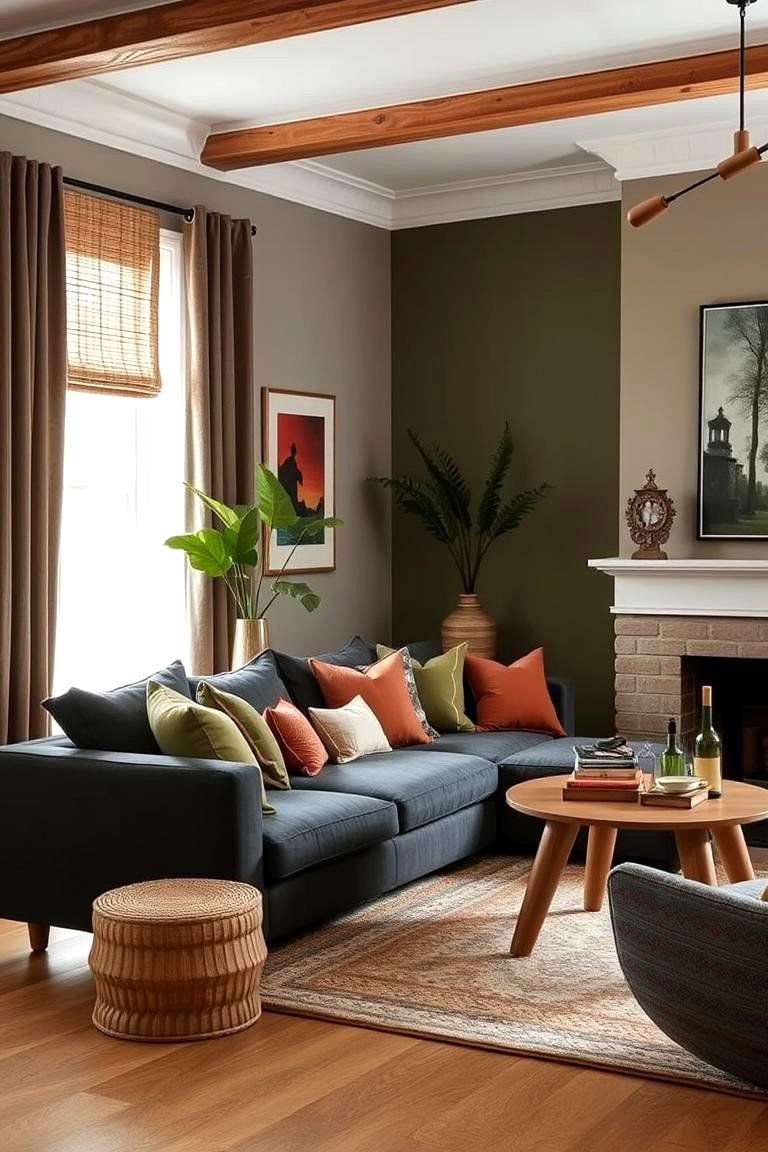 Warmth with Earthy Tones - 24 dark grey couch living room ideas