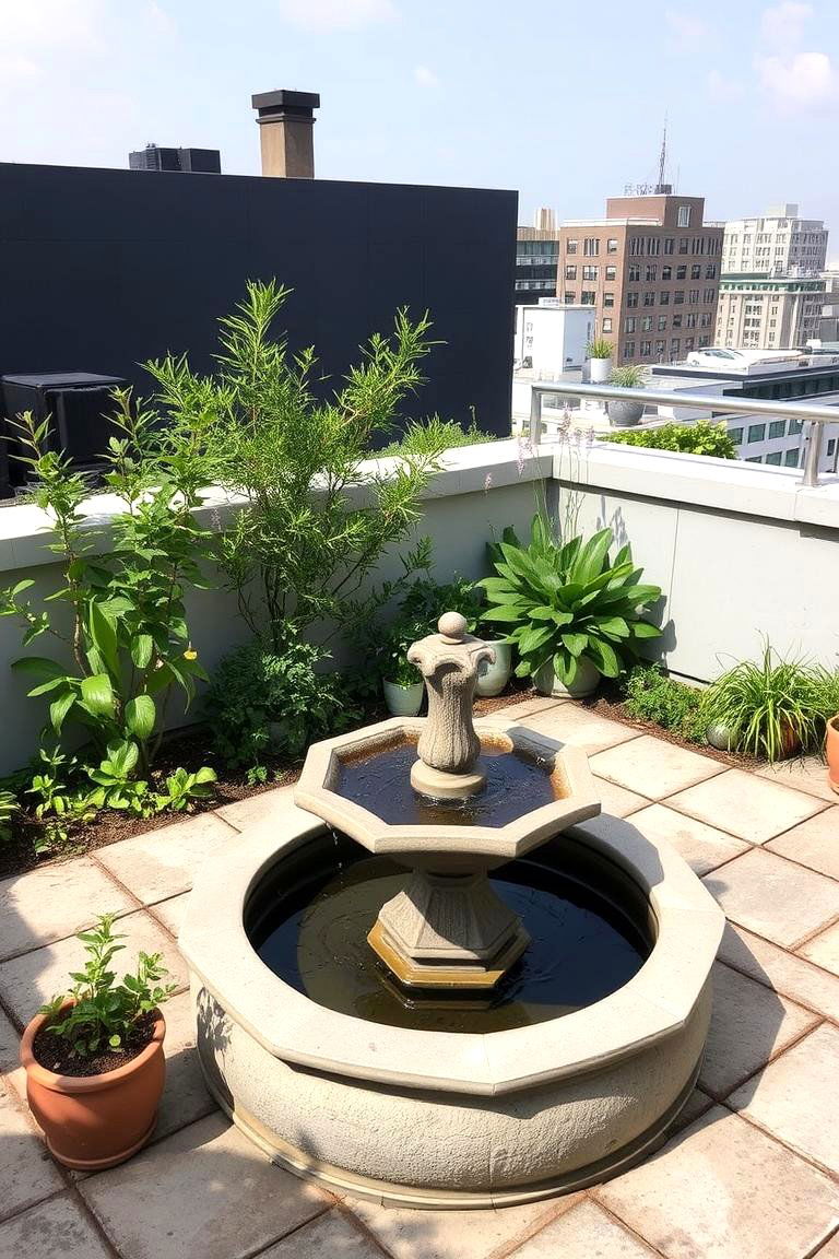 Water Feature Focal Point - 24 Rooftop Garden Ideas