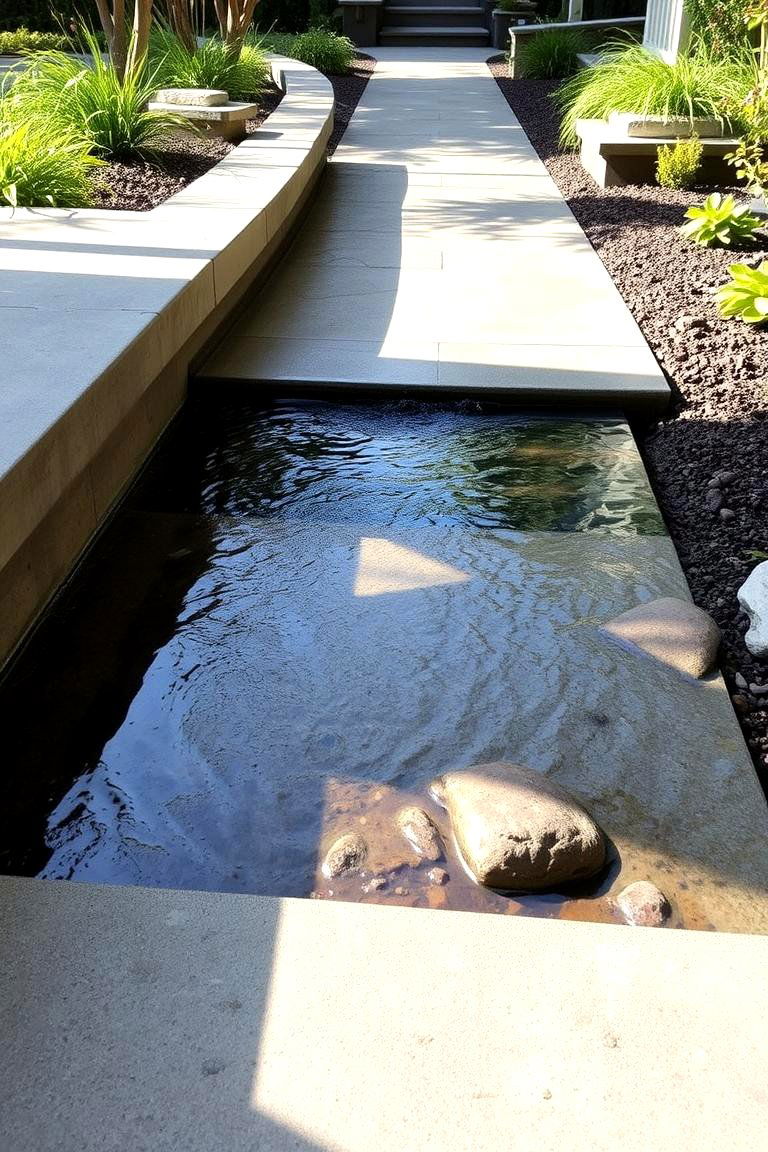 Water Feature Integrated Concrete Walkway - 24 Concrete Walkway Ideas