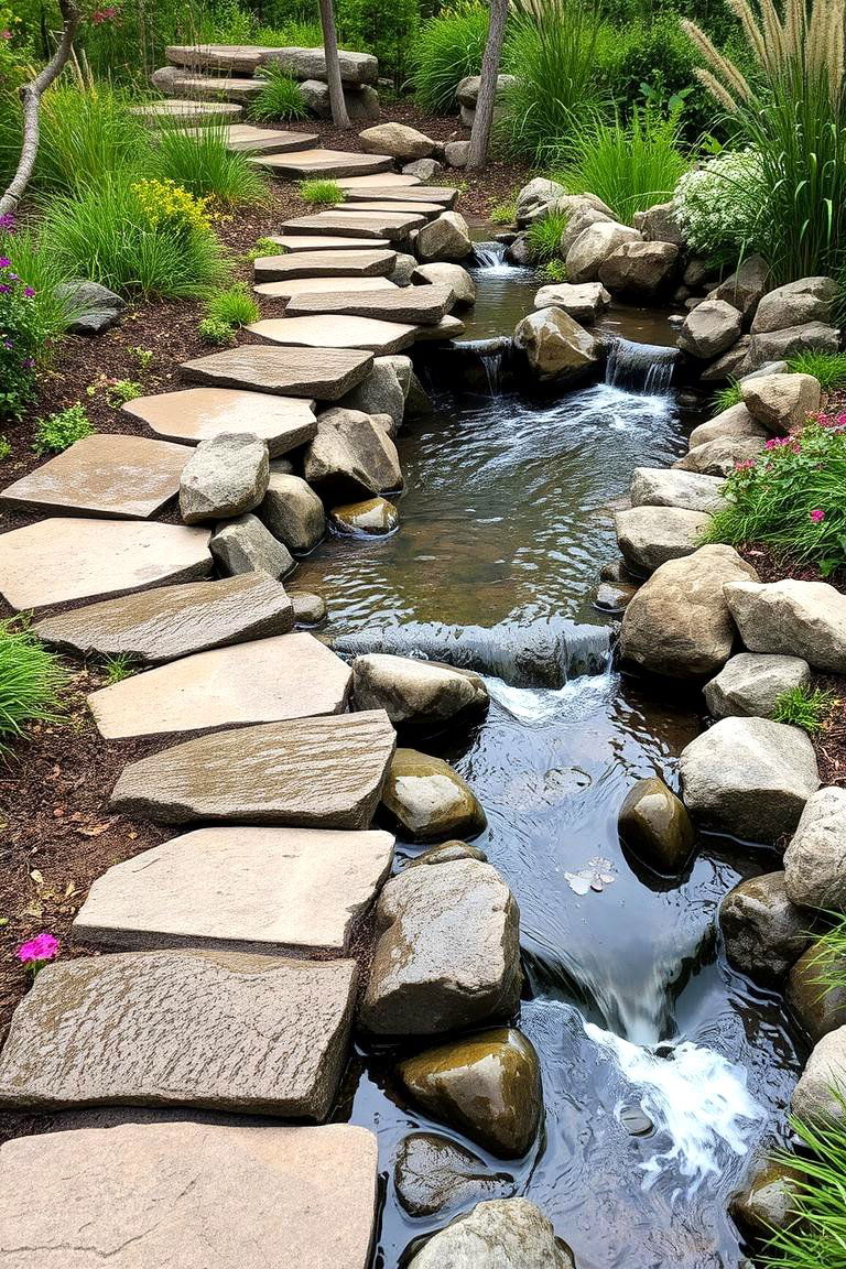 Water Feature Integrated Path - 24 Stepping Stone Walkway Ideas