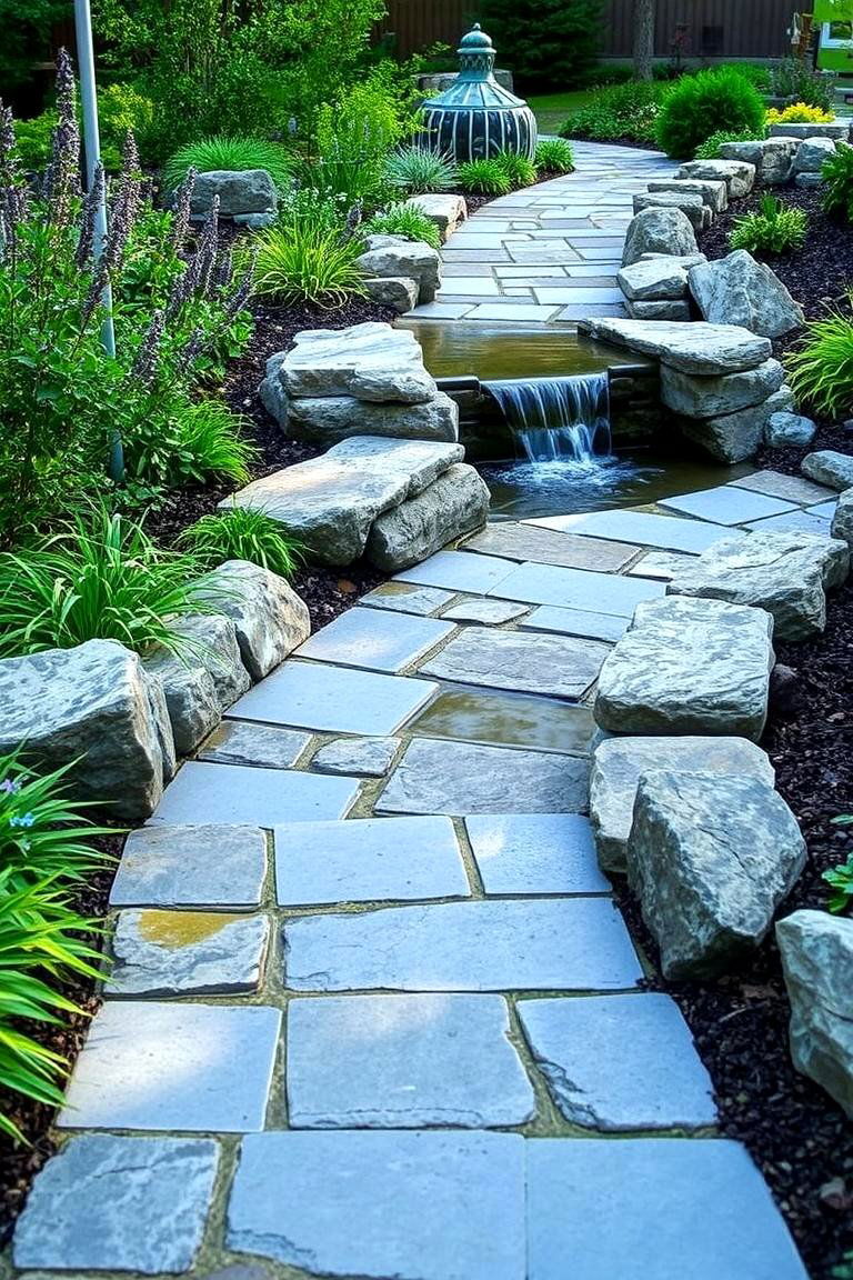 Water Feature Integrated Path - 24 Bluestone Walkway Ideas