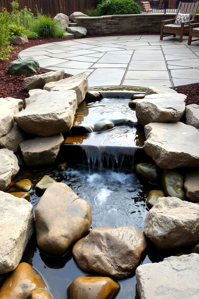 Water Feature Integrated Stone Patio - 24 Stone Patio Ideas