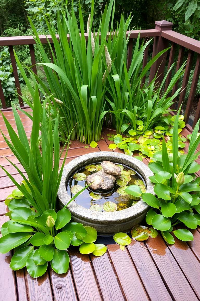 Water Feature Integrated with Aquatic Plants - 24 Deck Decorating Ideas With Plants