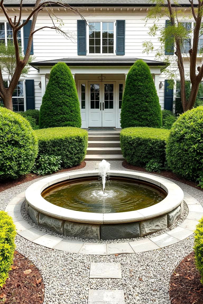 Water Feature Integration - 24 Front Yard Boxwood Designs