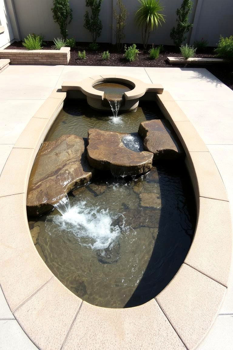 Water Feature Integration - 24 Raised Concrete Patio Ideas