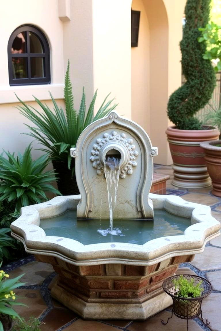 Water Feature Small Fountain - 24 Mediterranean Patio Ideas