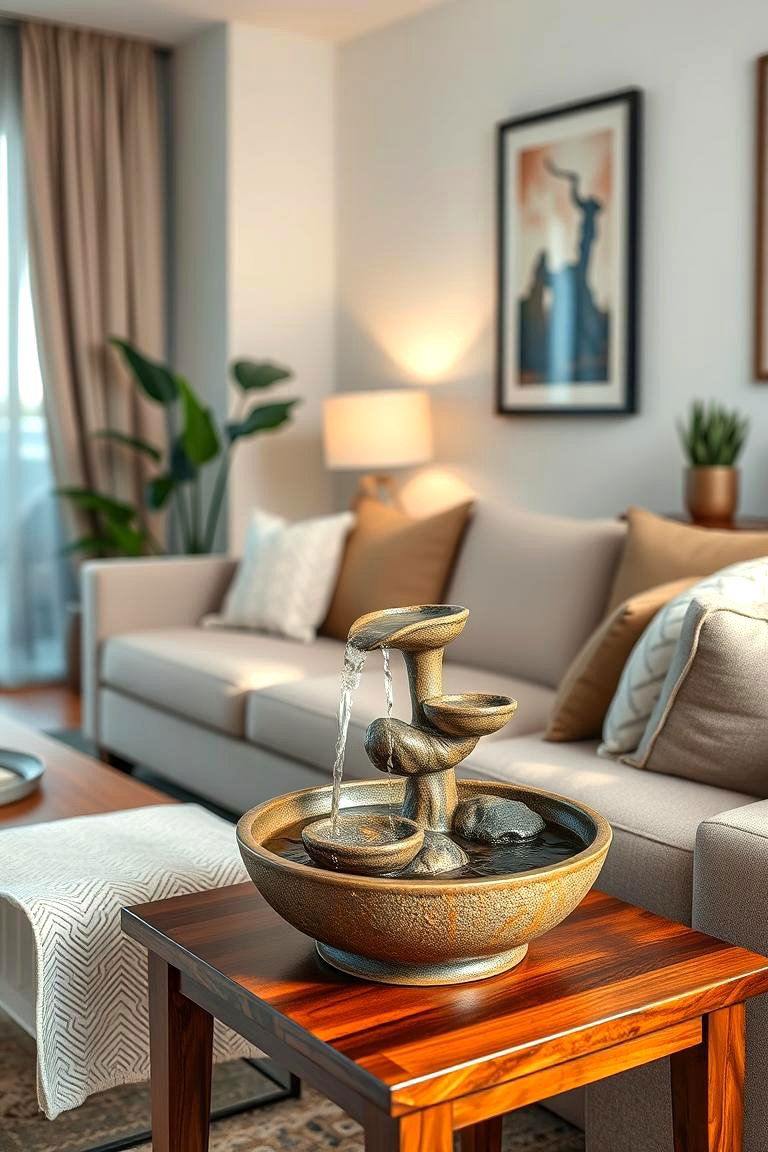 Water Feature for Calming Sounds - 24 Zen Living Room Ideas
