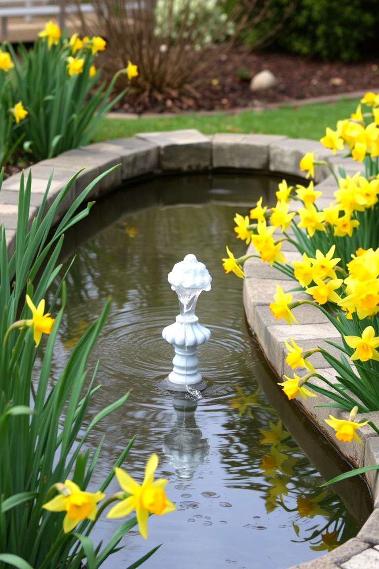 Water Feature with Daffodil Accents - 24 Daffodil Garden Ideas
