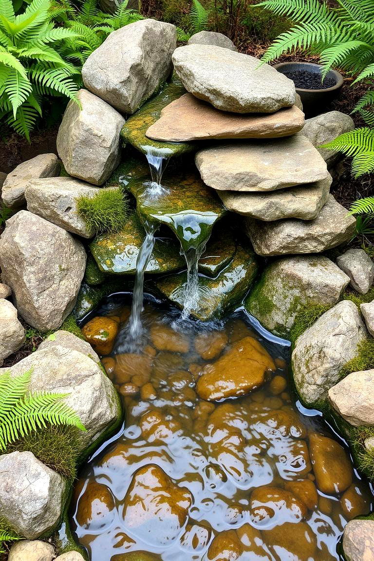 Water Feature with Natural Rock Harmony - 24 Rustic Landscaping Ideas