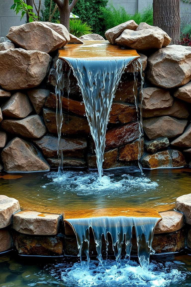 Water Feature with Stone - 24 Stone Porch Ideas