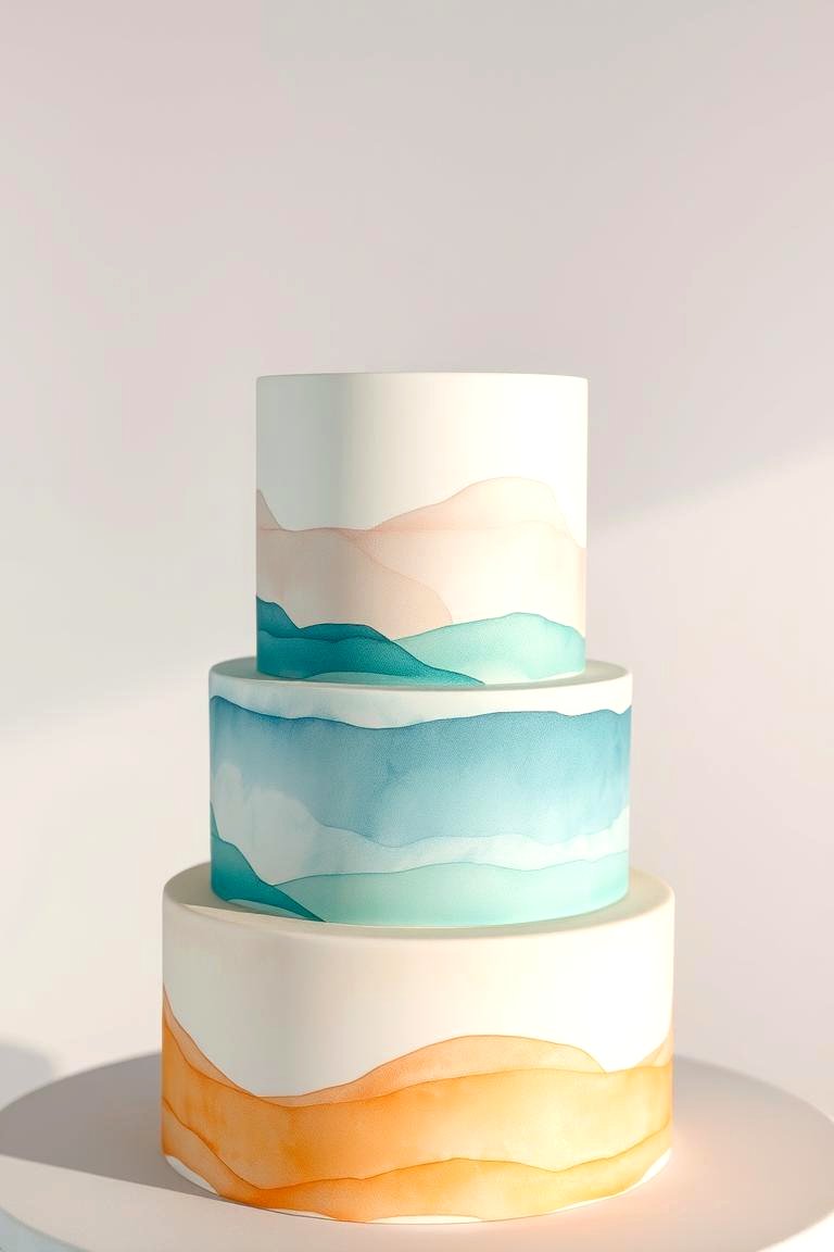 Watercolor Inspired Wedding Cake - 24 Wedding Cake Ideas