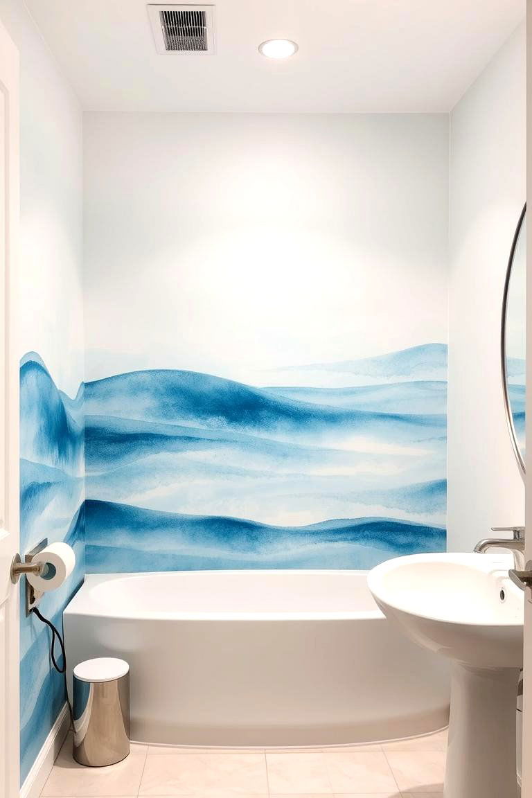 Watercolor Murals - 24 Coastal Bathroom Ideas
