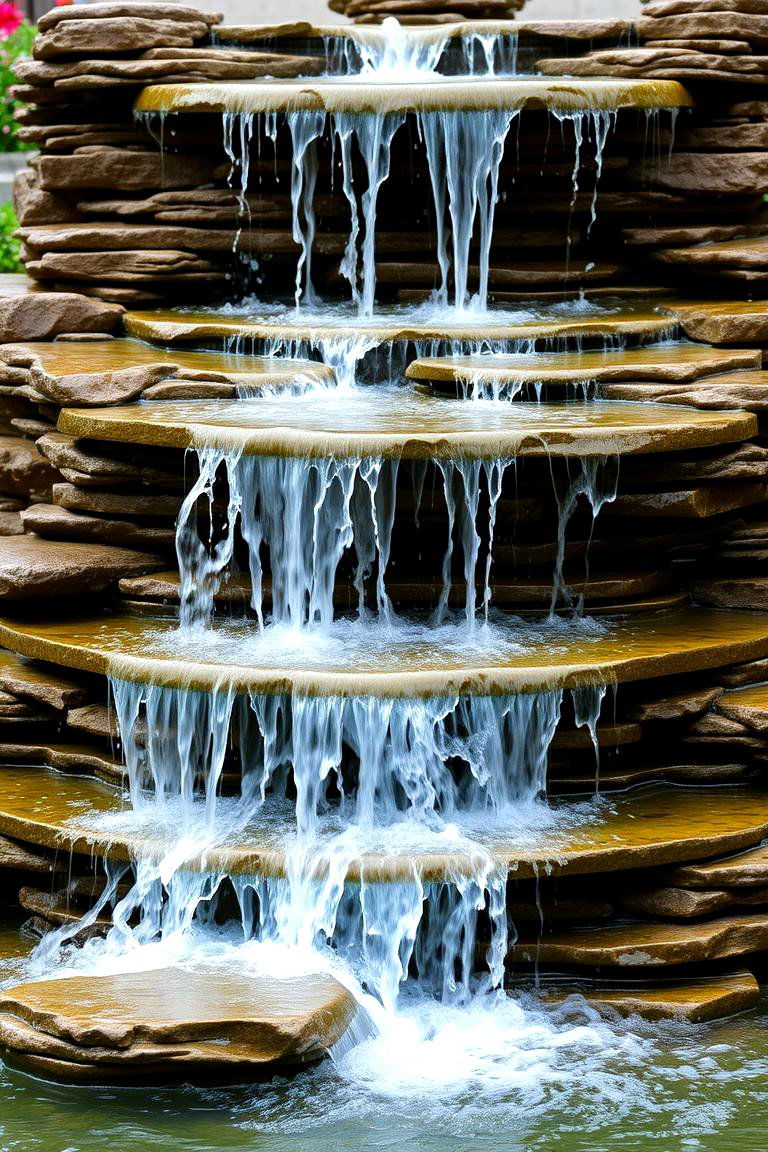 Waterfall Cascade Fountain - 24 Pool Fountain Ideas