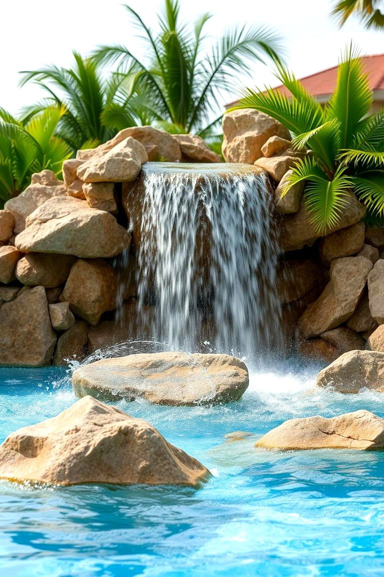 Waterfall Feature Accent - 24 Tropical Pool Landscaping Ideas