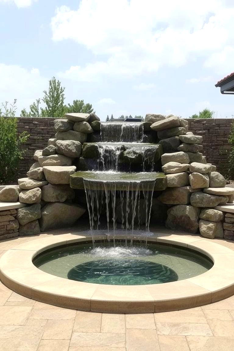 Waterfall Feature - 24 Hot Tub Decor Ideas