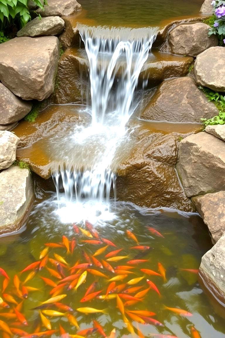 Waterfall Garden with Fish - 24 Backyard Waterfall Ideas