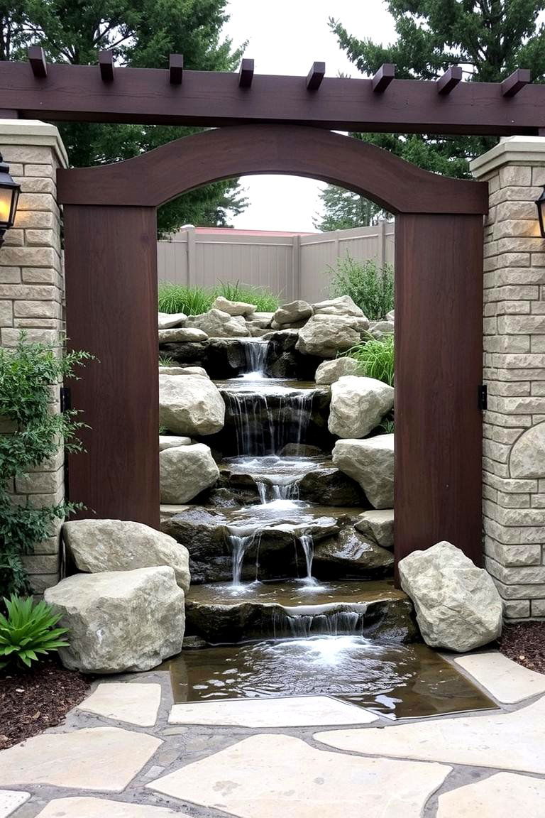 Waterfall Integrated Garden Gate - 24 Japanese Garden Gate Design Ideas