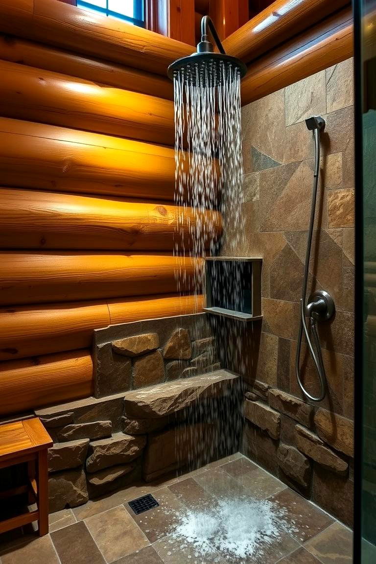 Waterfall Shower Experience - 24 Log Cabin Bathroom Ideas