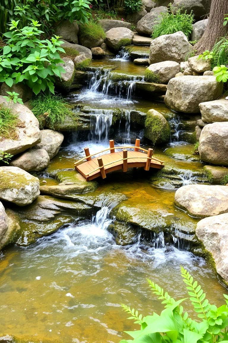 Waterfall with Bridge - 24 Backyard Waterfall Ideas