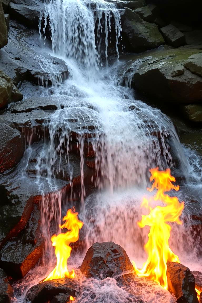 Waterfall with Fire - 24 Backyard Waterfall Ideas