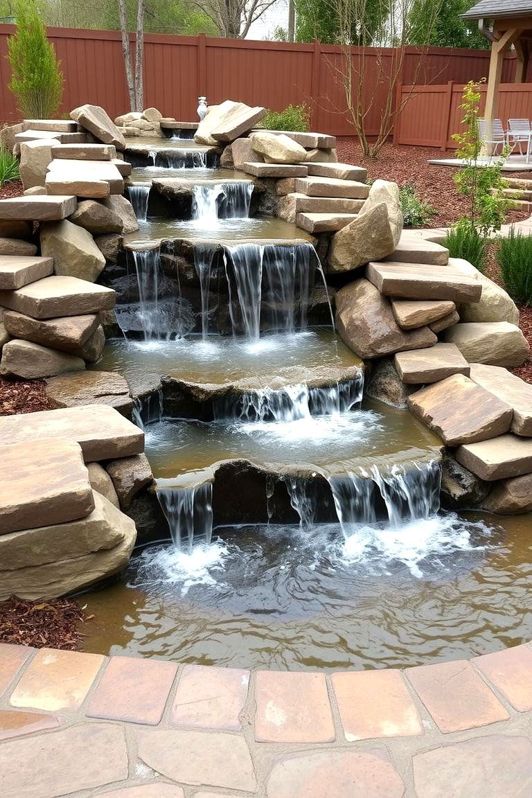 Waterfall with Integrated Seating - 24 Pondless Waterfall Design Ideas