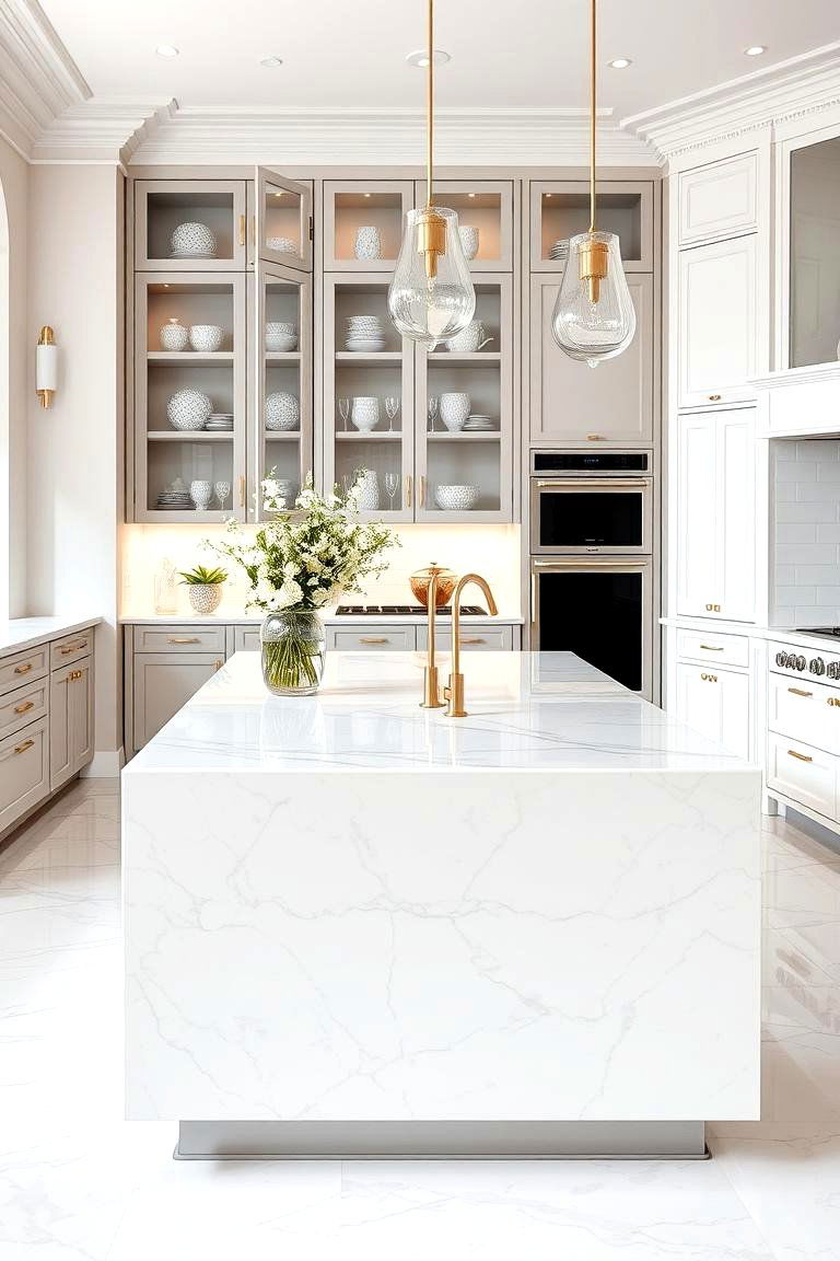 Waterfall with Open Shelving - 24 Waterfall Kitchen Island Ideas