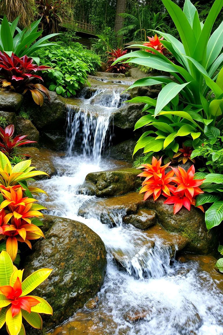 Waterfall with Surrounding Plants - 24 Backyard Waterfall Ideas