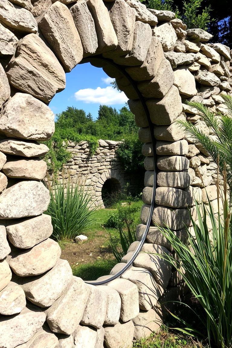 Weathered Stone Mirror - 24 Garden Mirror Ideas