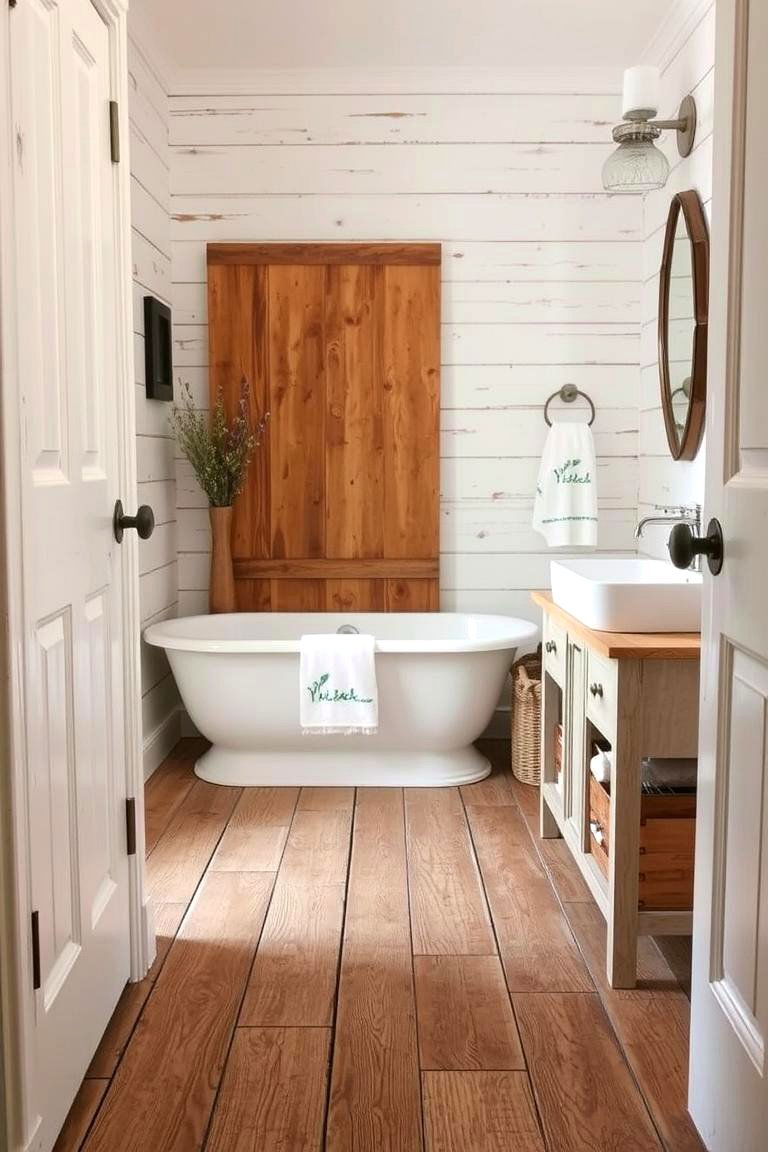 Weathered Wood Flooring - 24 Country Bathroom Ideas
