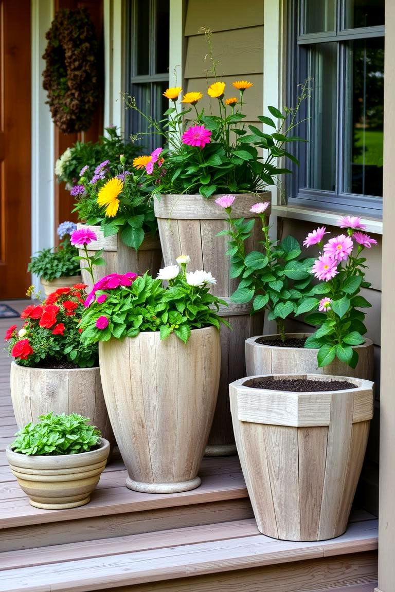 Weathered Wood Planters - 24 Rustic Front Porch Ideas
