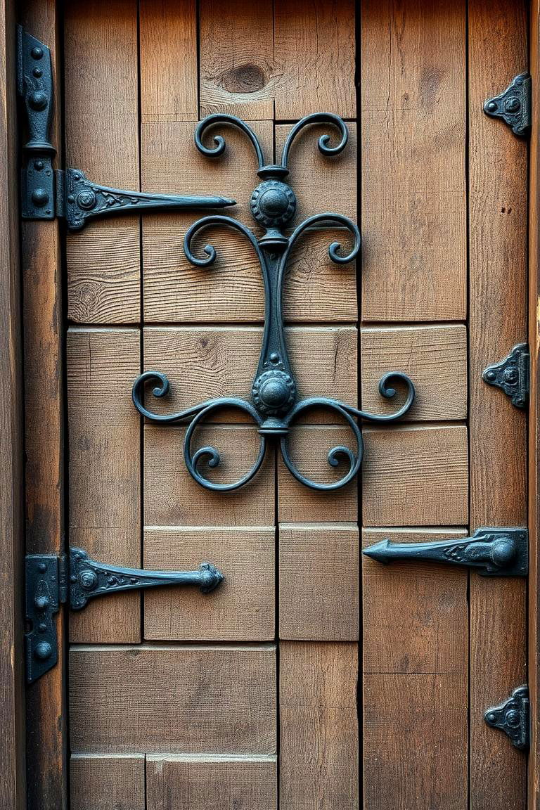 Weathered Wooden Door with Iron Detailing - 24 Gothic Front Door Ideas