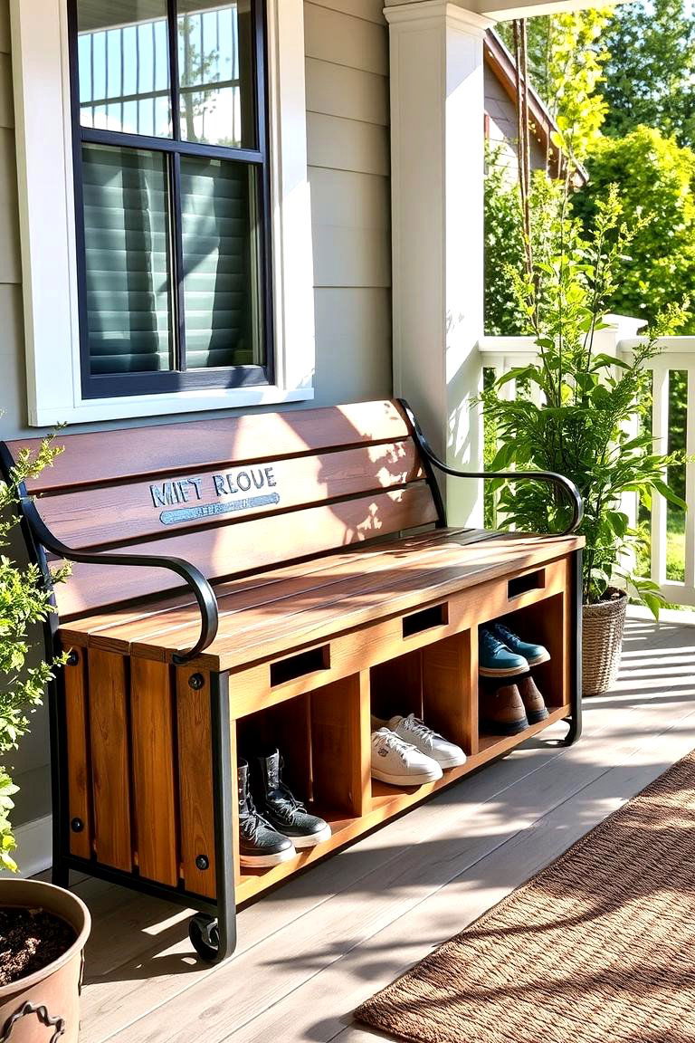 Weatherproof Bench with Shoe Compartments - 24 Outdoor Shoe Storage Ideas