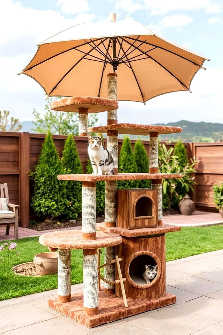Weatherproof Umbrella Roof Cat Tree - 24 Outdoor Cat Tree Ideas