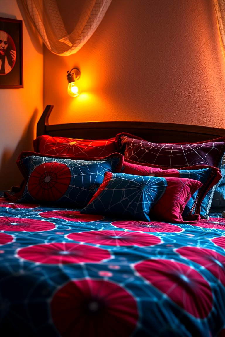 Web Slinger Bedding Accents - 24 Spiderman Room Decor Ideas